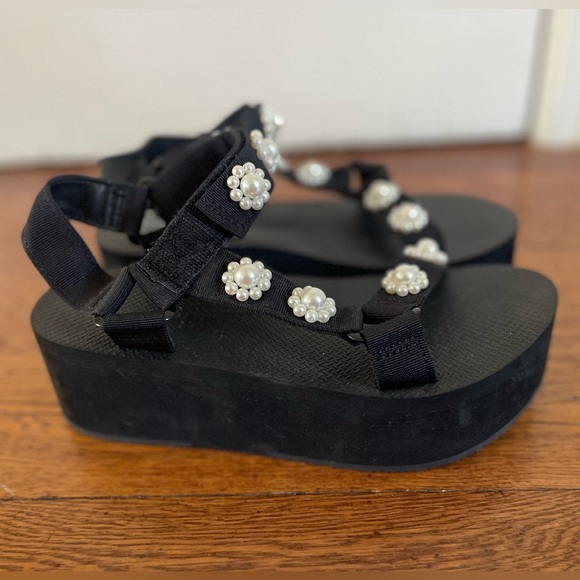 a new day Shoes - Black Sandals with Pearl Embellishments Size 10